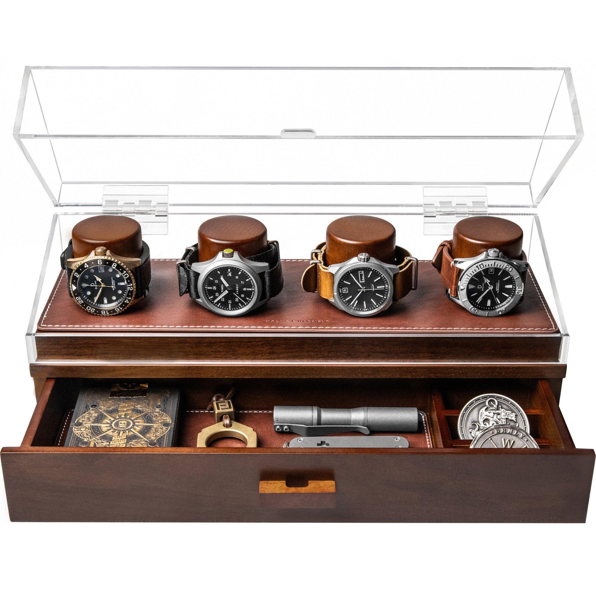 Holme & Hadfield Watch Deck Pro LP-Y09T-8KUM Walnut, Uhrenvitrine für 4 Stück