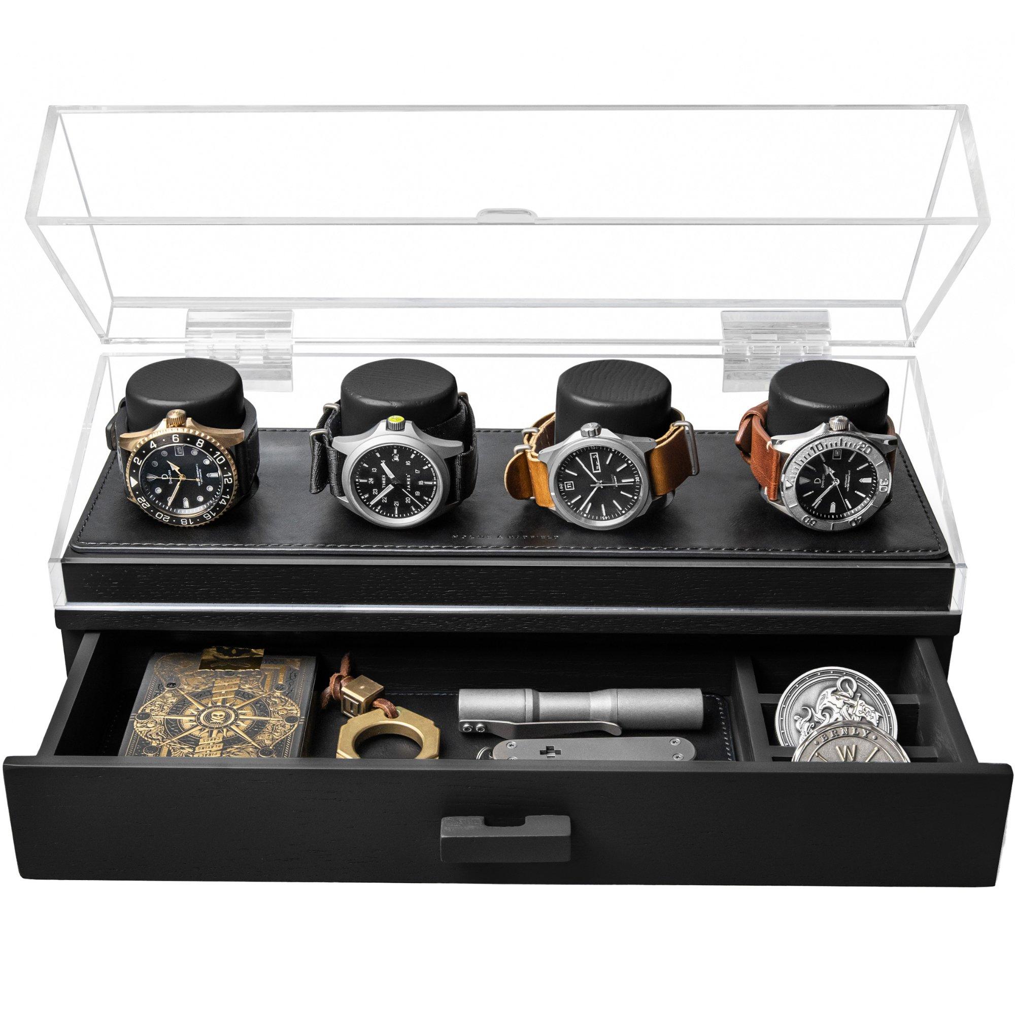 Holme & Hadfield Watch Deck Pro RE-UKC8-ZLQC Black, boîte à montres 4 emplacements
