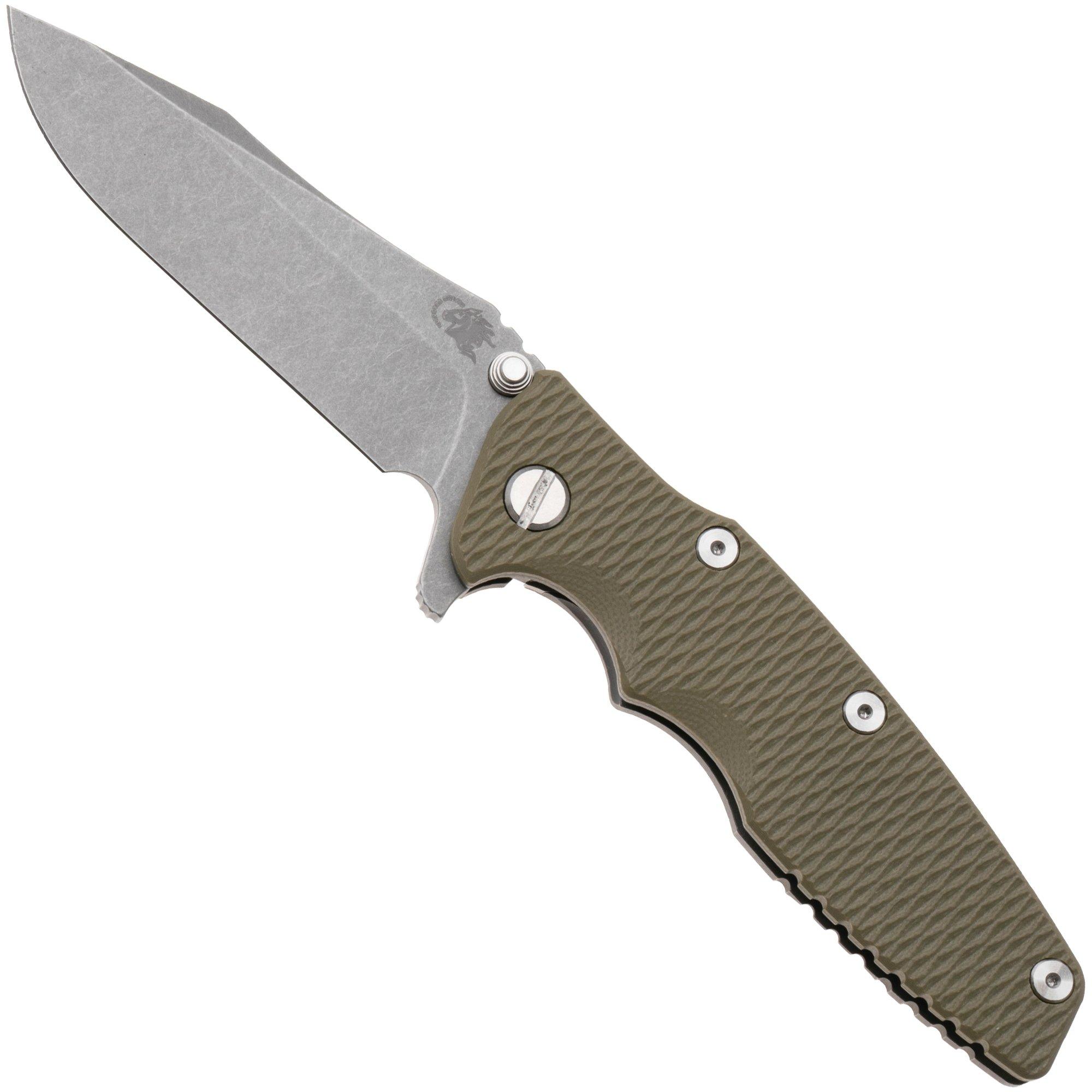 Rick Hinderer Eklipse 3.5" Spearpoint Working Finish S45VN, Titanium OD Green G10, Taschenmesser