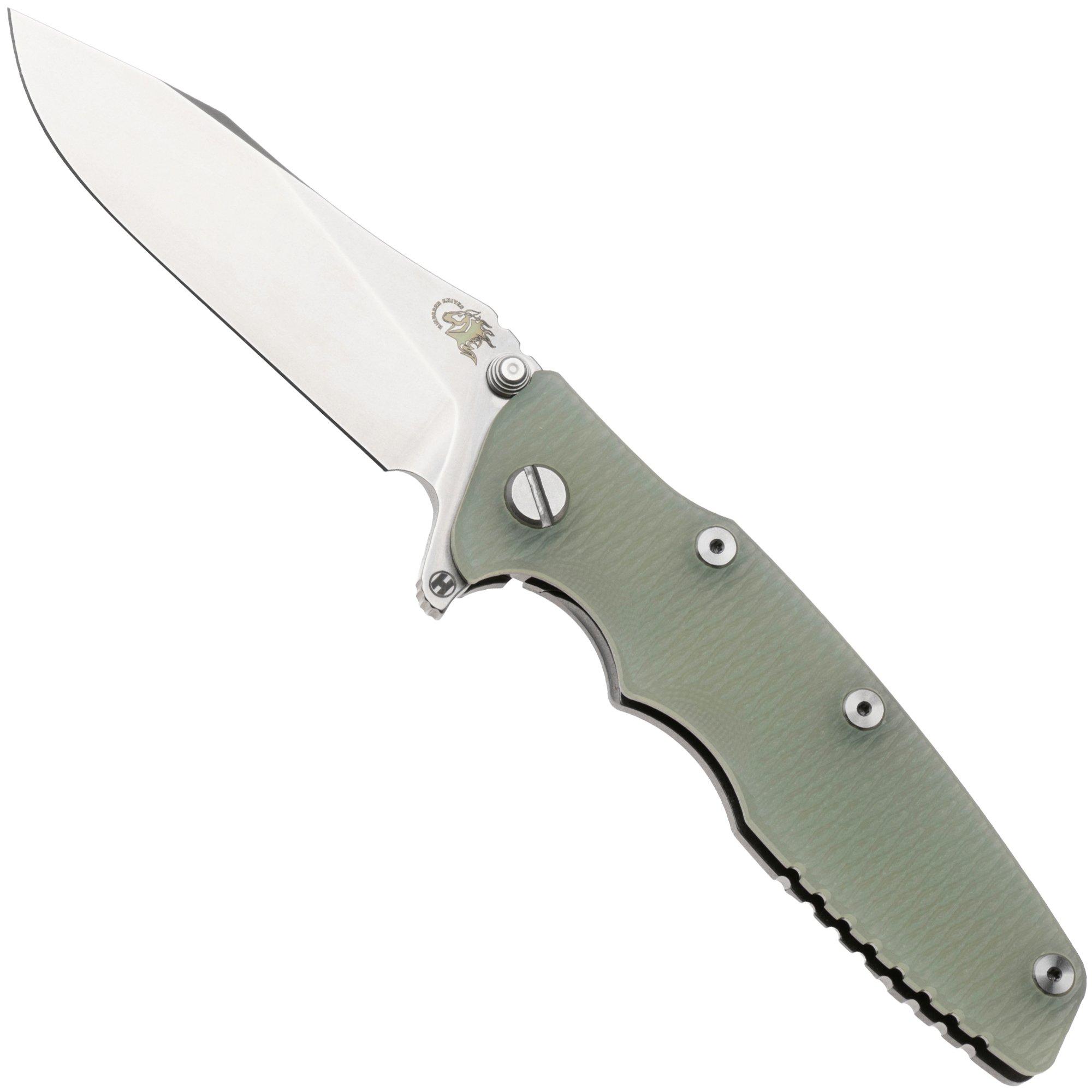 Rick Hinderer Eklipse 3.5" Slicer Hollow Stonewashed S45VN, Titanium Translucent Green G10, pocket knife