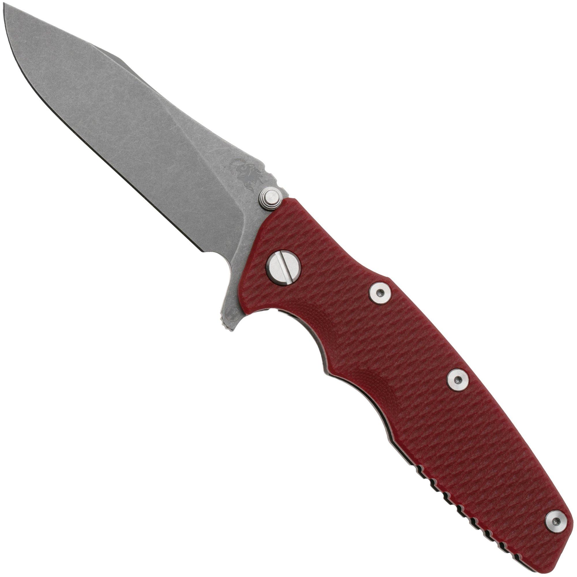 Rick Hinderer Eklipse 3.5" Spearpoint Stonewashed S45VN Slicer Hollow, Stonewashed Titanium Red G10, zakmes