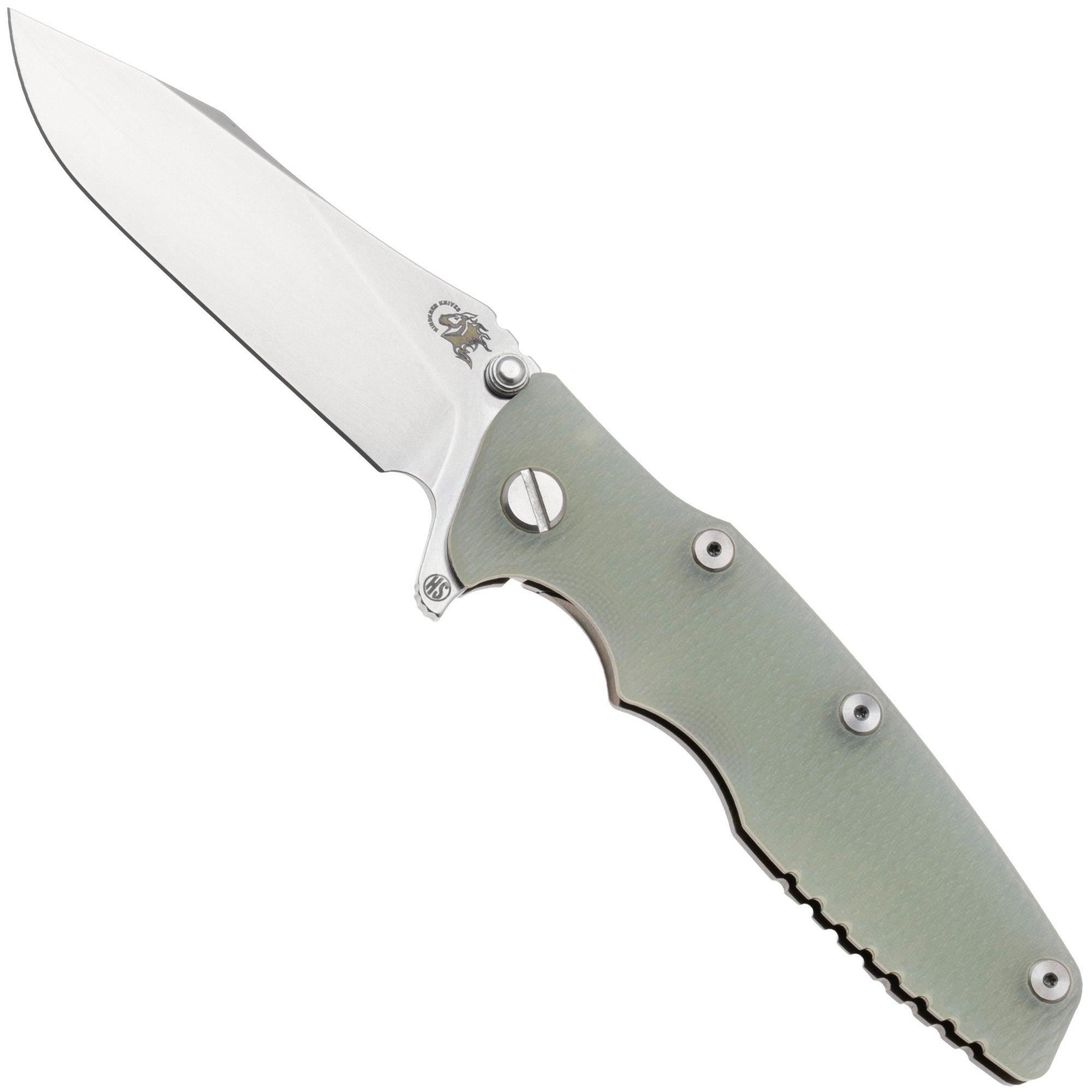 Rick Hinderer Eklipse 3.5" Skinny Slicer, Hollow Grind Stonewash Magnacut, Bronze, Translucent Green G10, pocket knife