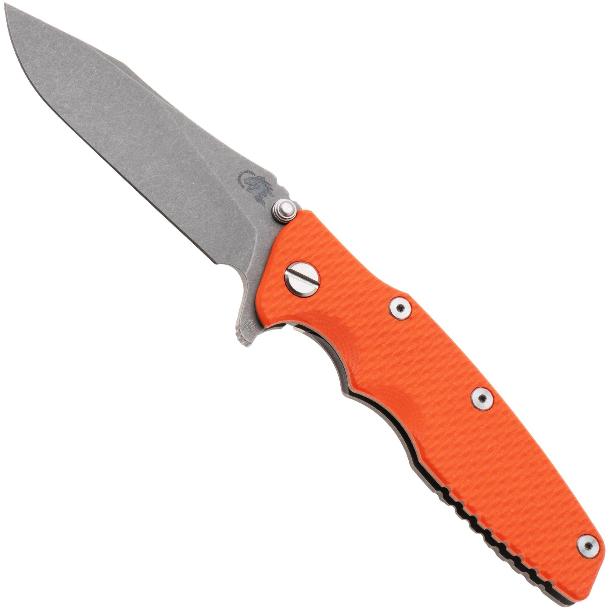 Rick Hinderer Eklipse 3.5" Skinny Slicer, Hollow Grind Working Finish Magnacut, Orange G10, pocket knife