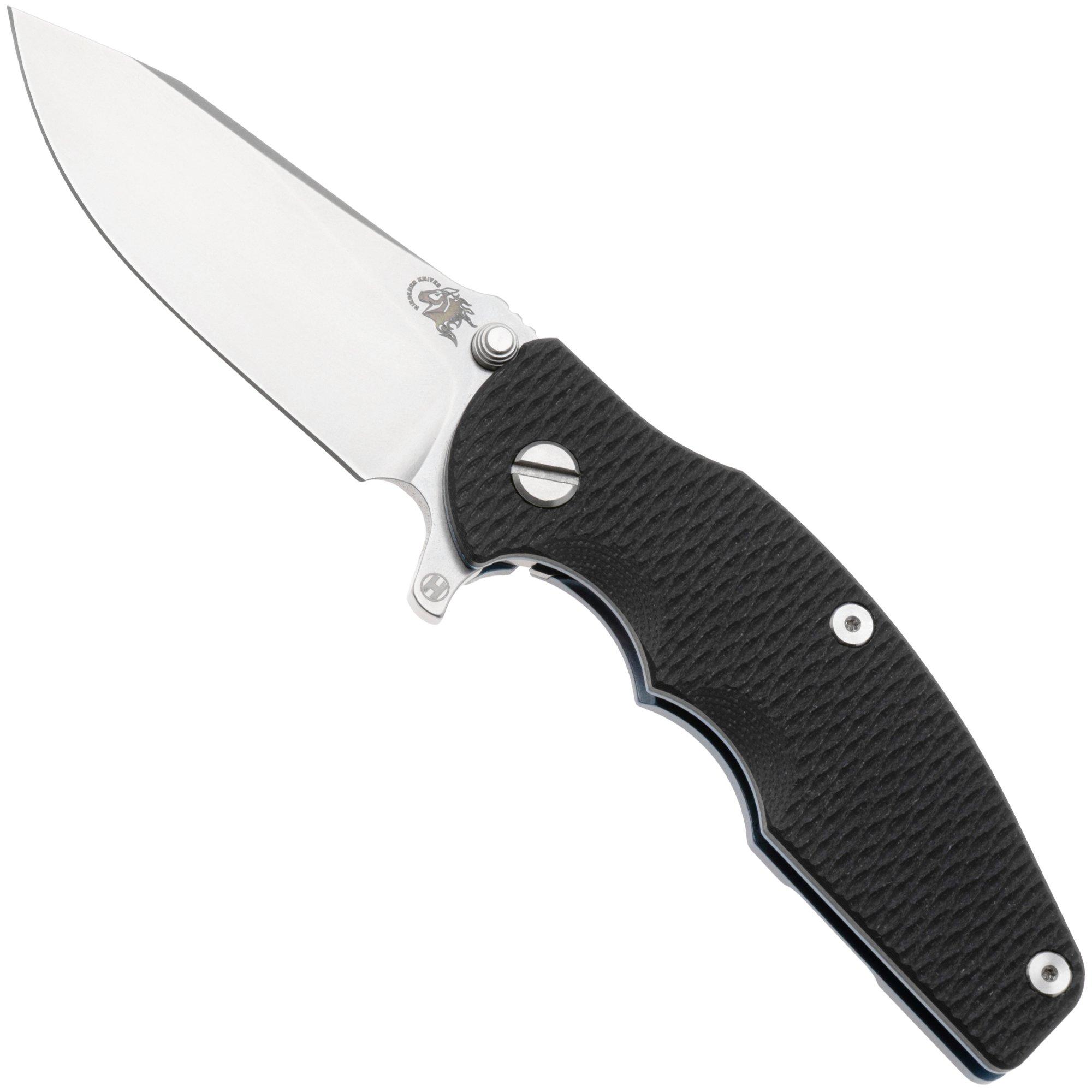 Rick Hinderer Jurassic Slicer, Hollow ground Magnacut, Blue Stonewashed, Black G10, pocket knife