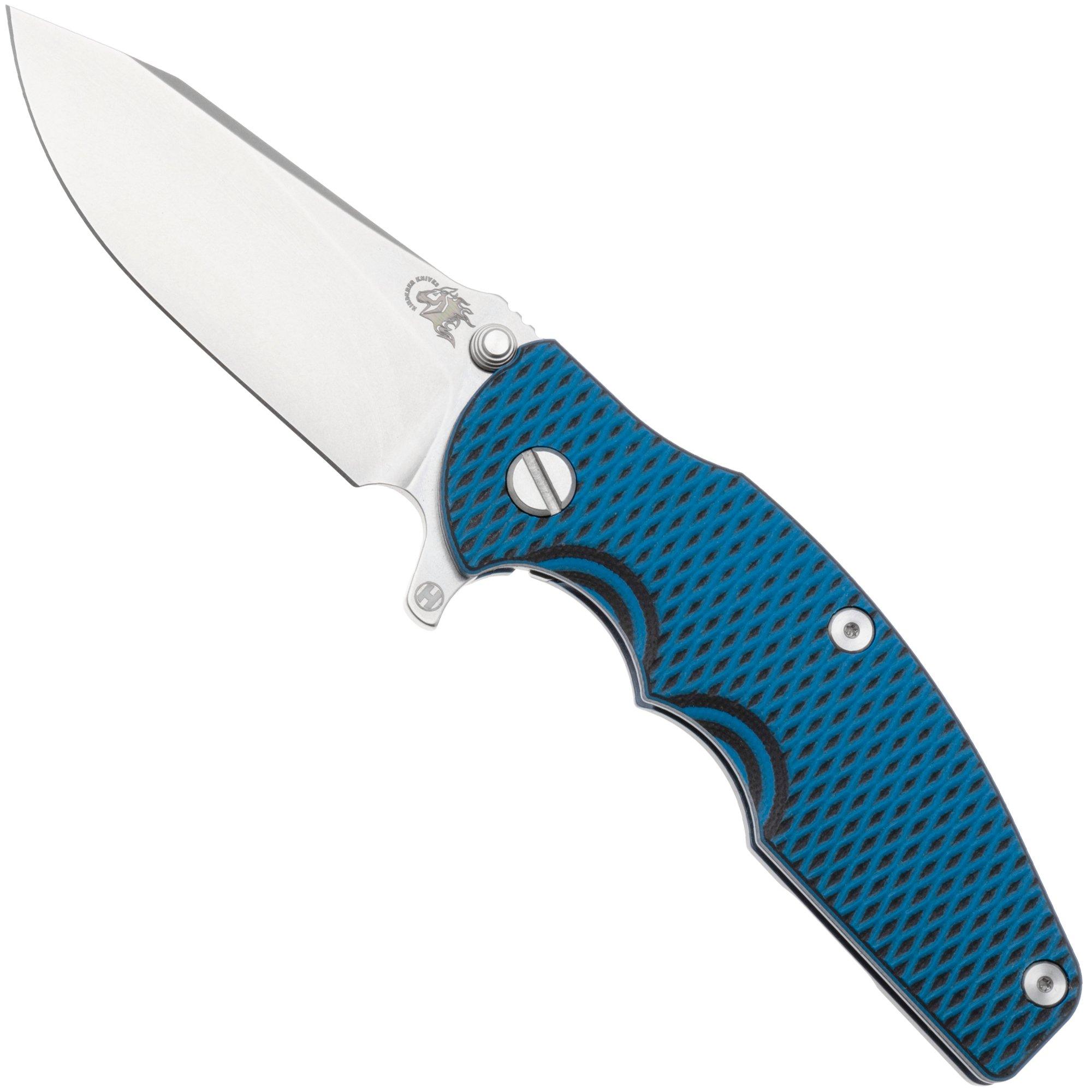Rick Hinderer Jurassic Slicer, Hollow Ground Magnacut, Blue Stonewashed, Blue/Black G10, pocket knife