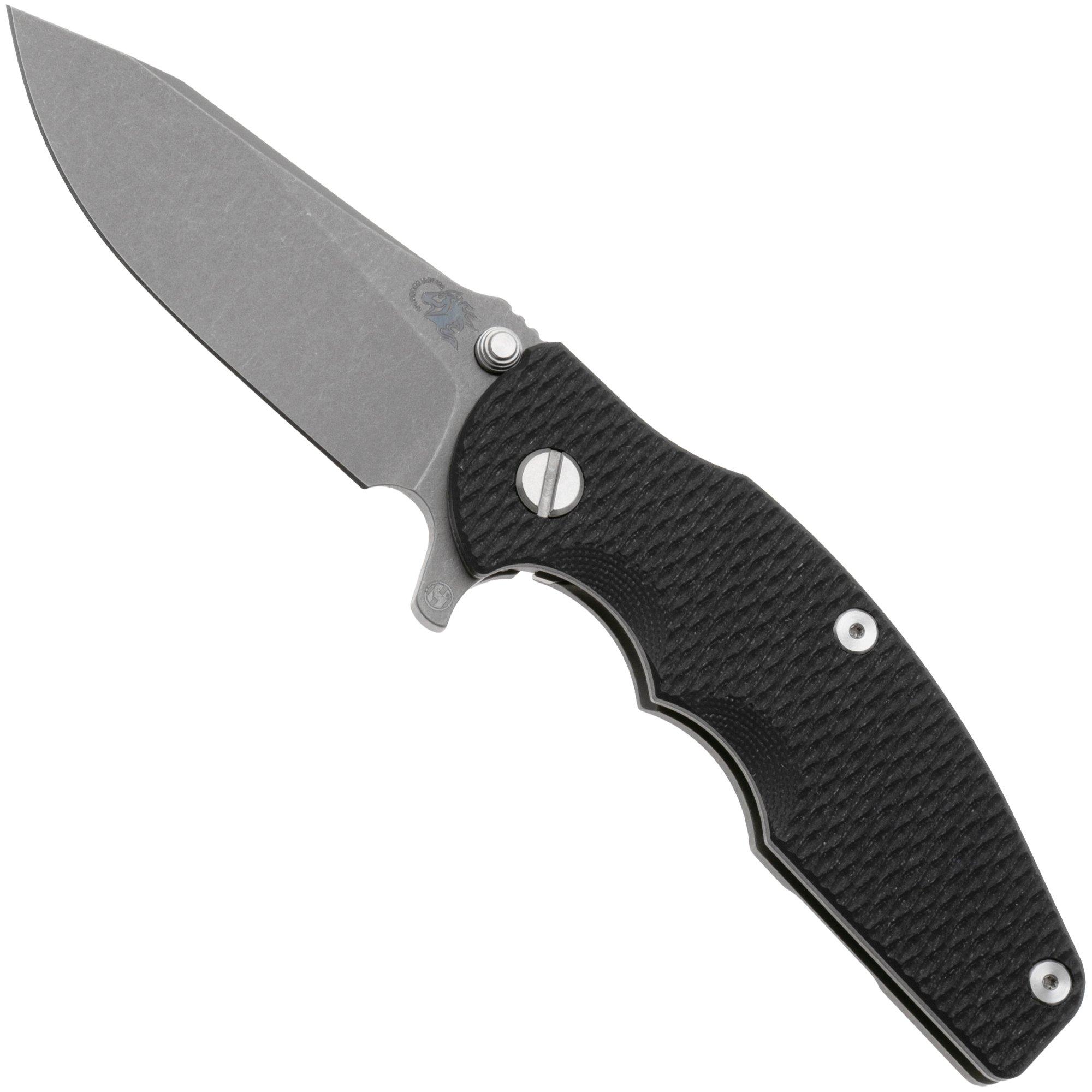 Rick Hinderer Jurassic Slicer, Hollow Ground Magnacut, Working Finish, Black G10, couteau de poche