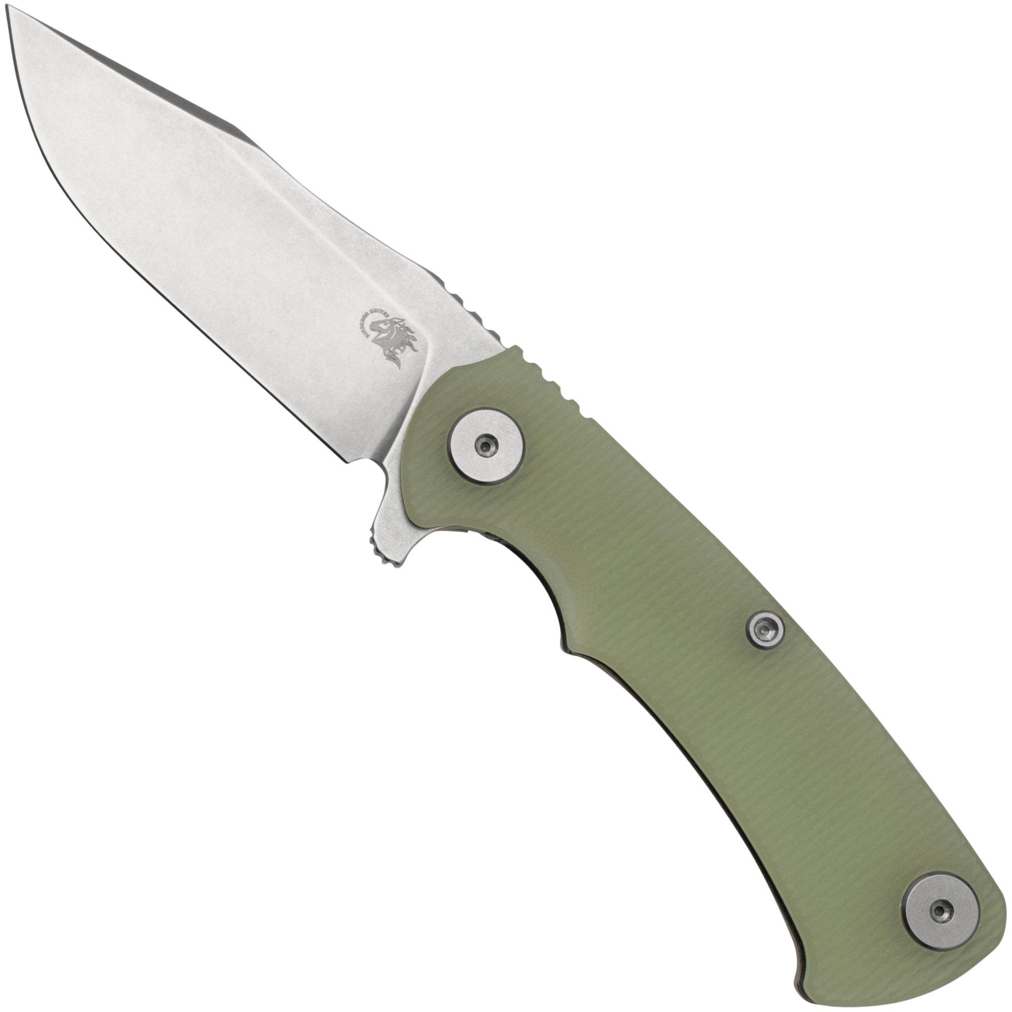 Nóż składany Rick Hinderer Project X, MagnaCut Clip point, Stonewash, Translucent Green G10
