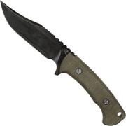 Rick Hinderer Ranch Bowie Green Canvas Micarta, DLC Stonewashed, couteau bowie