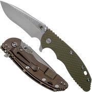 Rick Hinderer XM18 3.5” Recurve, CPM 20 CV, Stonewash Bronze, OD Green G10, coltello da tasca