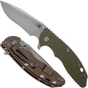 Rick Hinderer XM-18 3.5" Recurve, CPM 20 CV, Stonewash, Bronze, OD Green G10, navalha