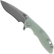 Rick Hinderer XM-18, 3.5" Recurve Tri-way Battle Bronze Translucent Green G10, pocket knife