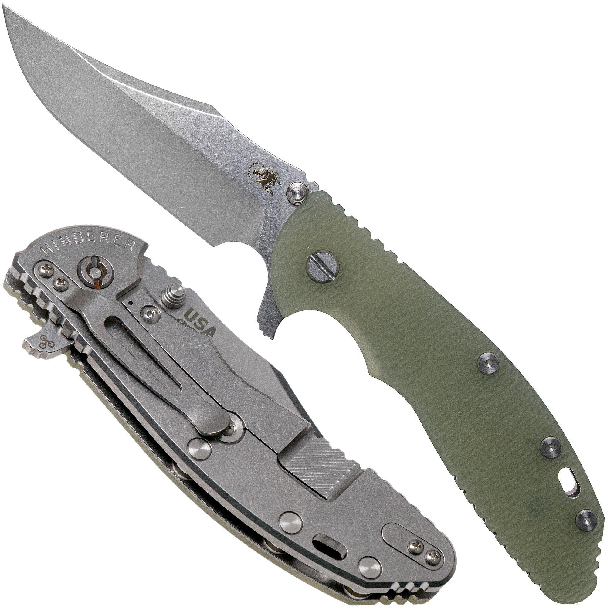 Rick Hinderer XM-24 4” Bowie, CPM 20CV, Stonewashed, Translucent Green G10 Taschenmesser