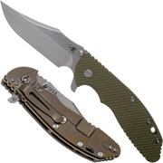 Rick Hinderer XM-24 4” Bowie, CPM 20CV, Stonewashed Bronze, OD Green G10 pocket knife