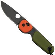 The James Brand The Redstone, OD Green + Orange PP, black, Serrated, KN118197-01, pocket knife