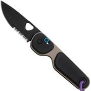 The James Brand The Redstone Coyote Tan Black Purple Serrated, couteau de poche