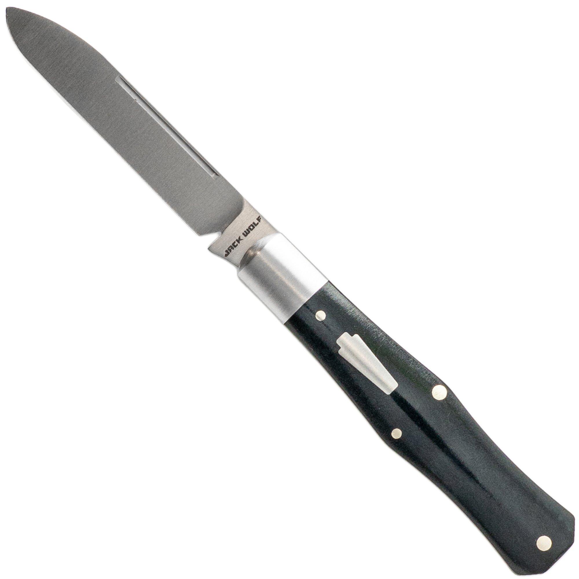 Jack Wolf Coffin COFFI-01-ST-BK-B, Satin Sandvik 14C28N, Smooth Black Bone pocket knife
