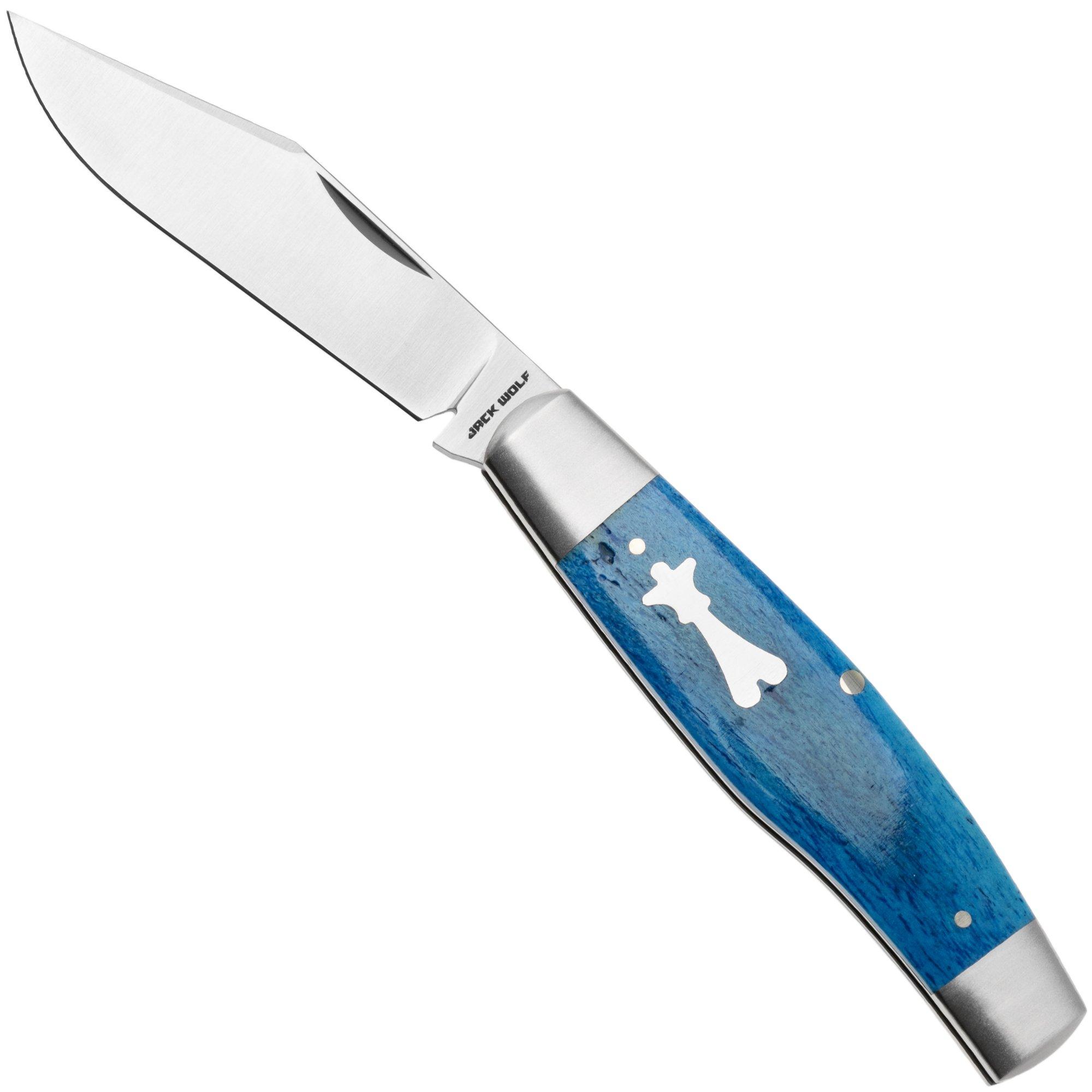 Jack Wolf Gateway Stockman STOCK-01-SMT-BLU-BON Satin Sandvik 14C28N, Smooth Blue Bone, zakmes