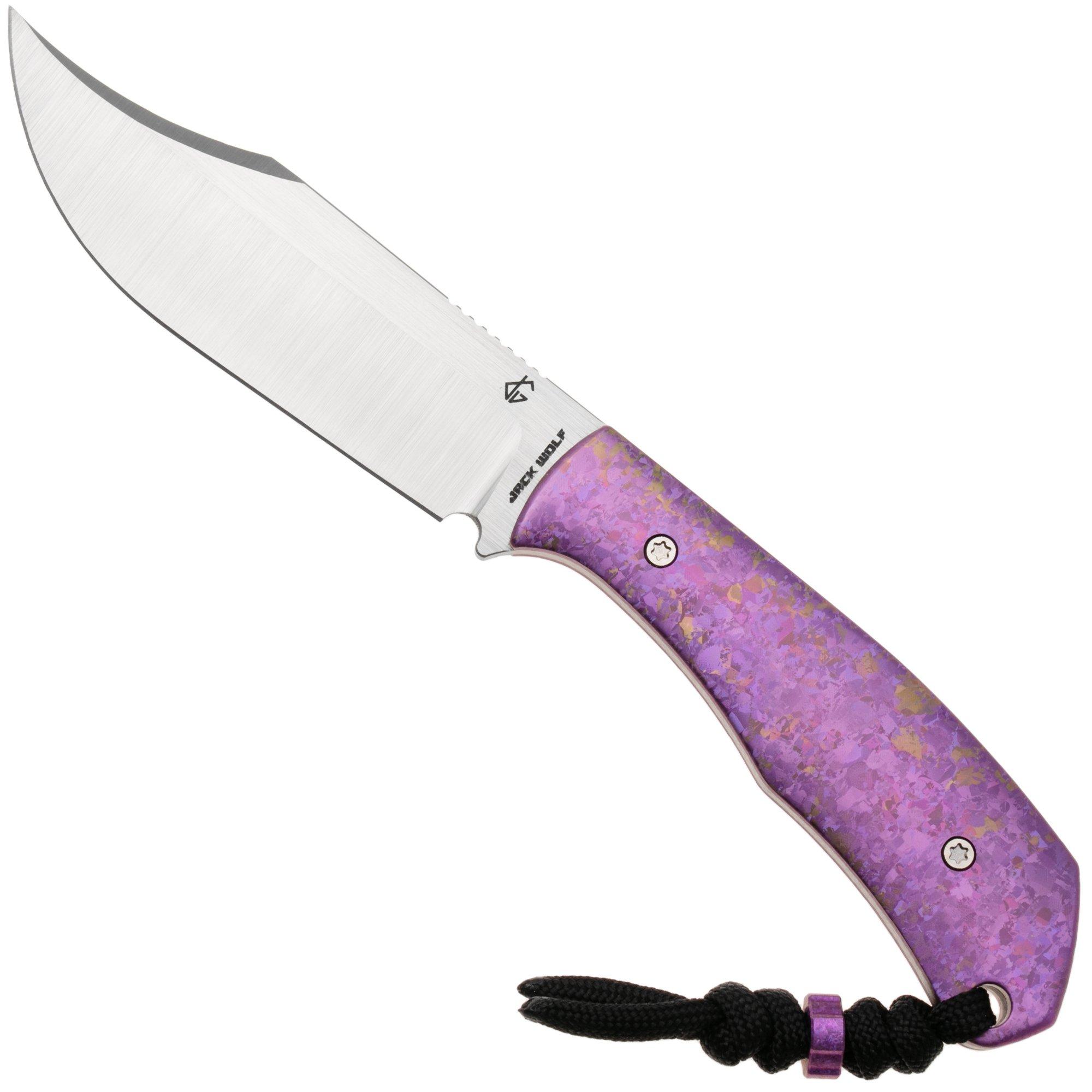 Jack Wolf Bordertown Bowie BORDE-01-TI-CRYS-P Belt Satin S90V, Titanium Crystalized Purple, vaststaand mes