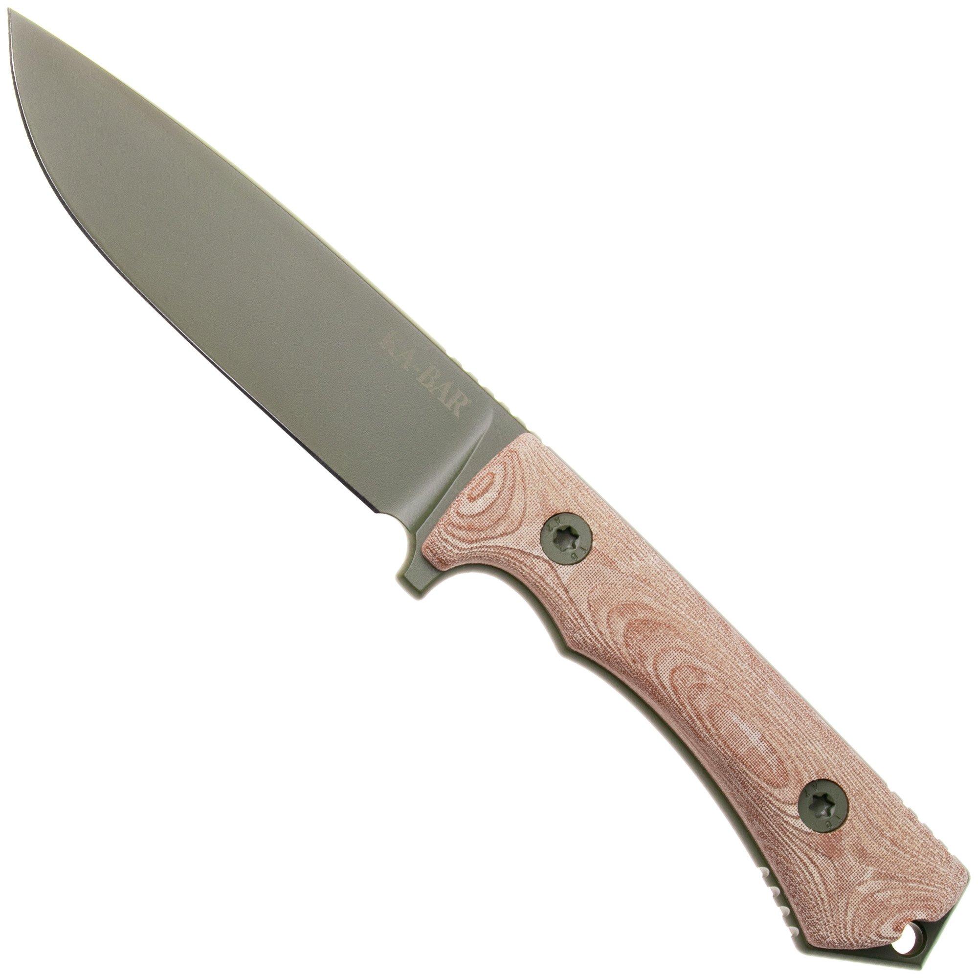 KA-BAR NX.01 Moss Green Cerakote, Brown Natural Textite, fixed-blade survival knife