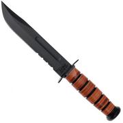 KA-BAR USMC 1218 deels gekarteld, leer, lederen foedraal survivalmes