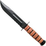 KA-BAR U.S. Army Knife 1219 deels gekarteld, vaststaand mes, lederen foedraal