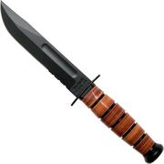 KA-BAR Short USMC 1252 cuchillo fijo, parcialmente dentado, funda de cuero