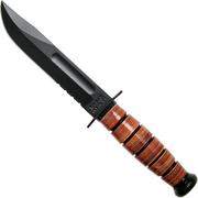 KA-BAR Short 1261 parcialmente serrilhada, faca fixa, bainha de couro