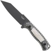 Afbeelding voor KA-BAR Cool Name 7702, Black 1095 Cro-Van Reverse Tanto, Transparent Honeycomb Smoke Polycarbonate, vaststaand mes, Les George design