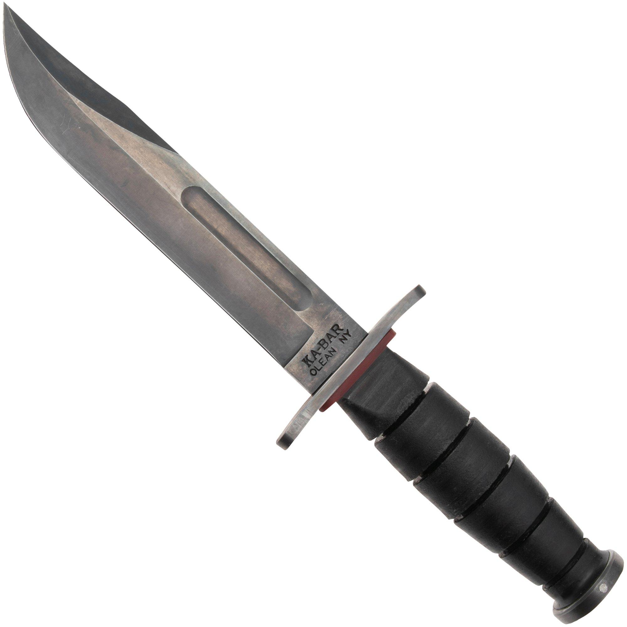 KA-BAR State & Union Dogshead Red Spacer SU6417DH, Gun Blued 1095CV, Stacked Leather, fixed knife
