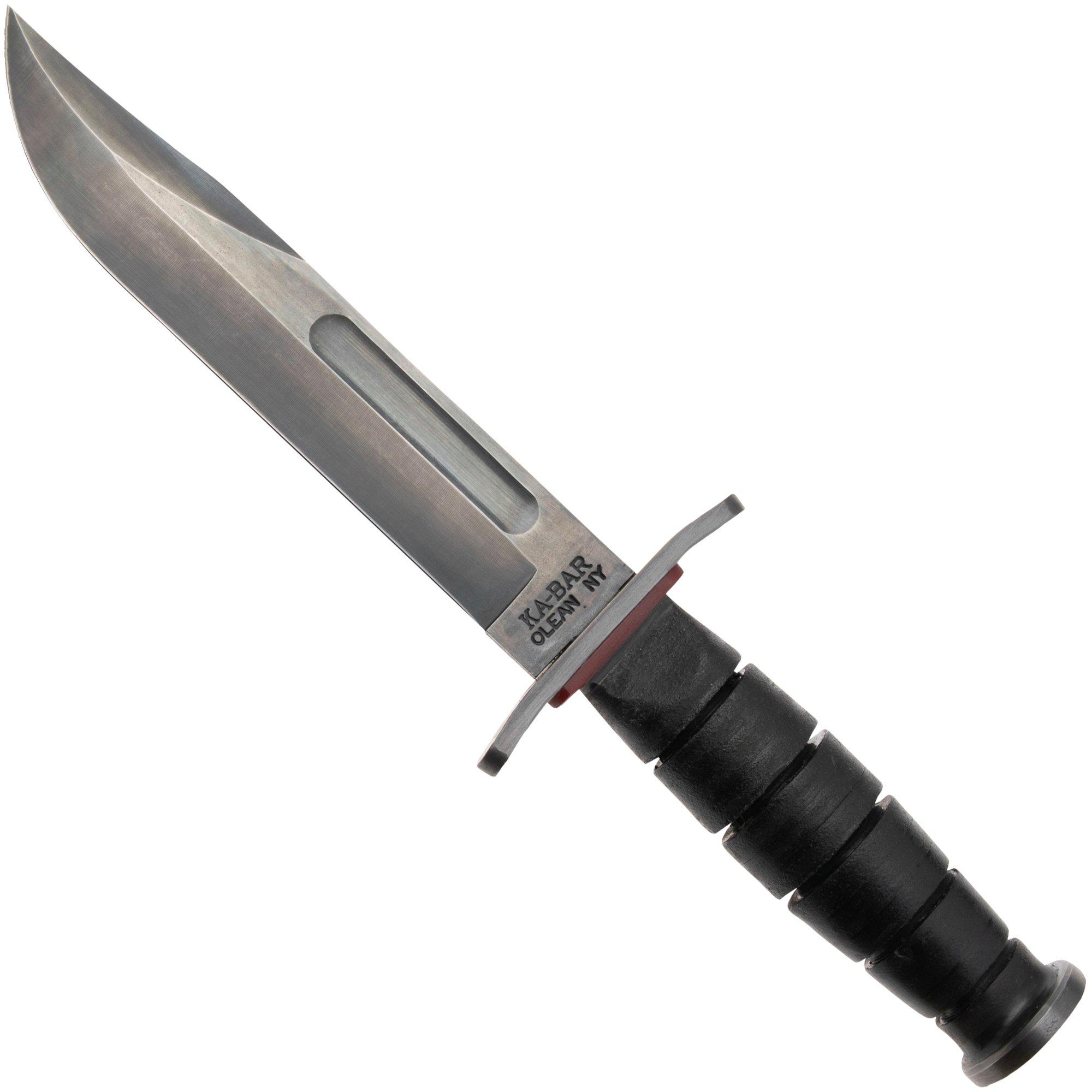 KA-BAR State & Union USMC Red Spacer SU6417, Gun Blued 1095CV, Stacked Leather, couteau fixe