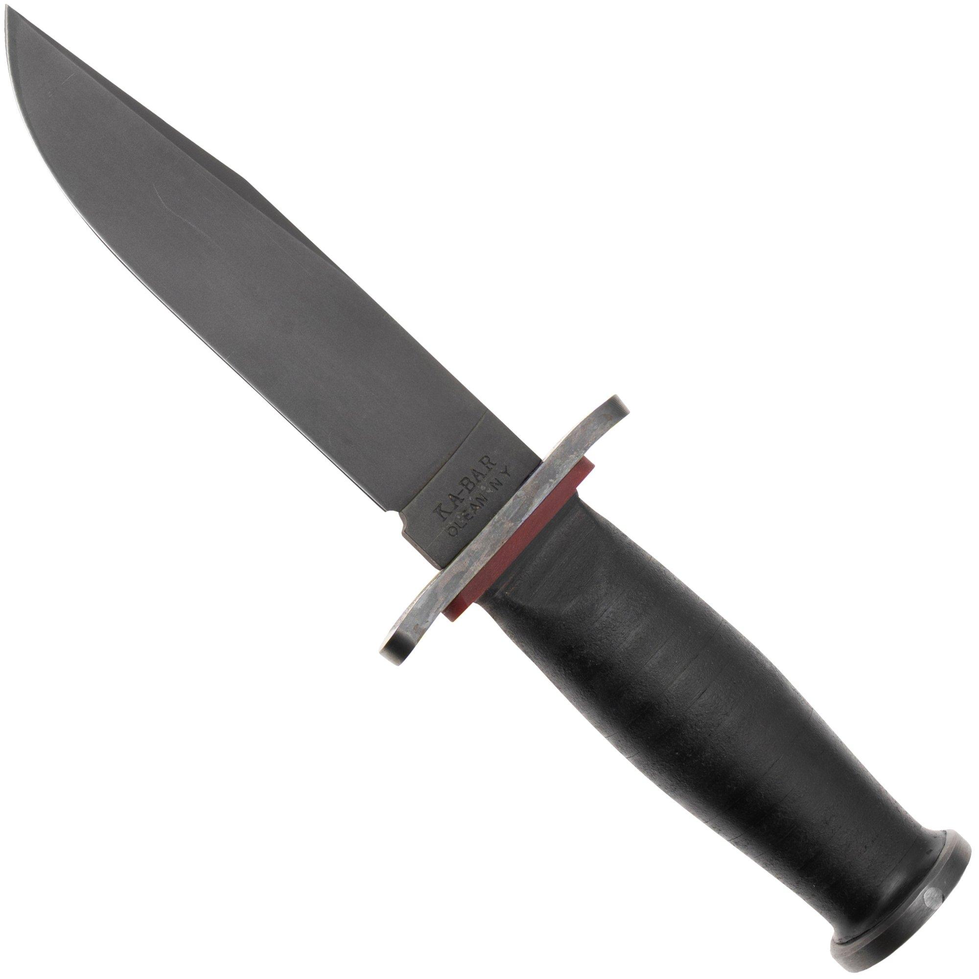KA-BAR State & Union Mark I Red Spacer USN SU6425MK, Gun Blued 1095CV, Stacked Leather, fixed knife
