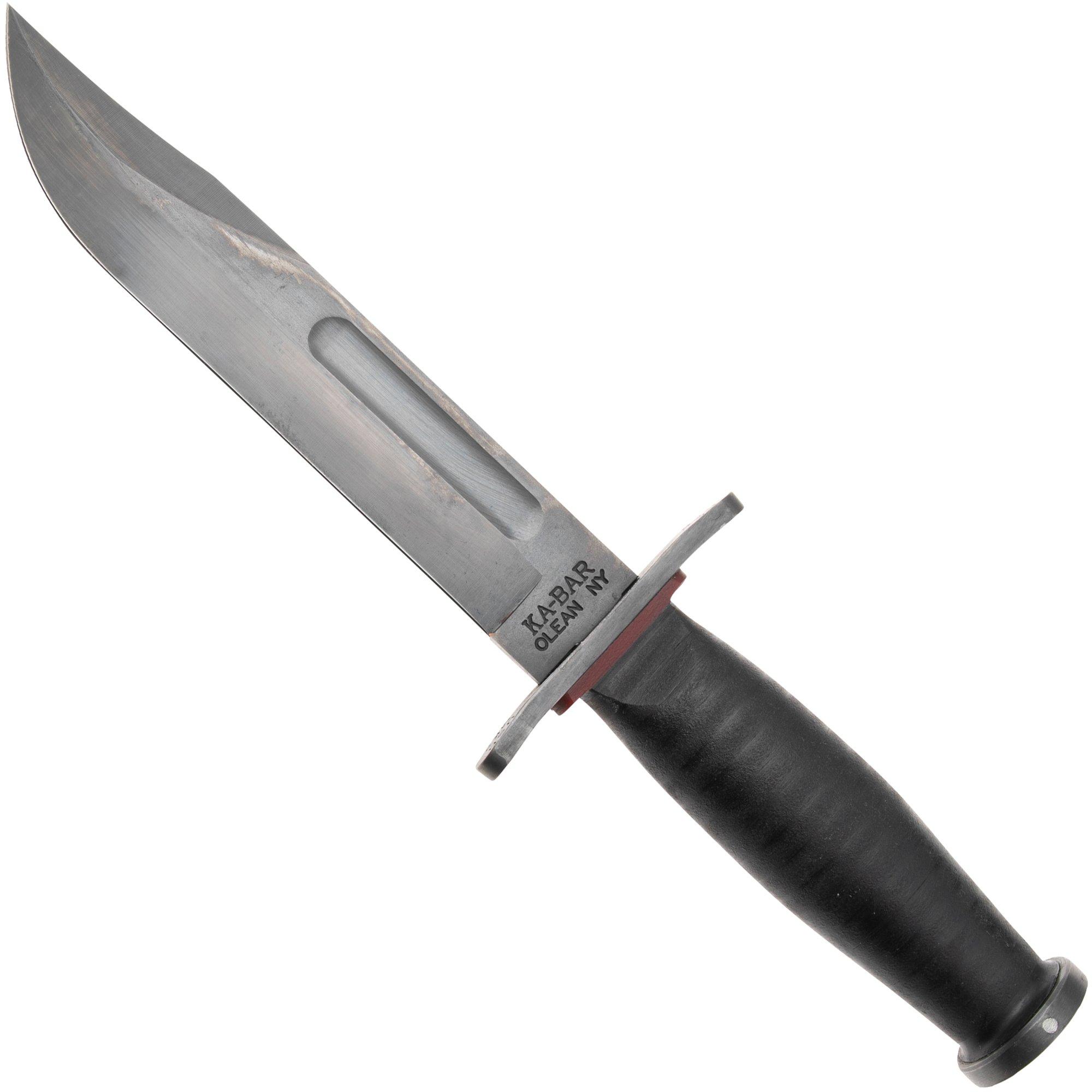 KA-BAR State & Union USN Red Spacer SU6425, Gun Blued 1095CV, Stacked Leather, couteau fixe