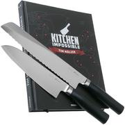 Kai Tim Malzer Kamagata Monster Set TMK-SB22, Set di 2 pezzi santoku e coltello da pane + libro di cucina