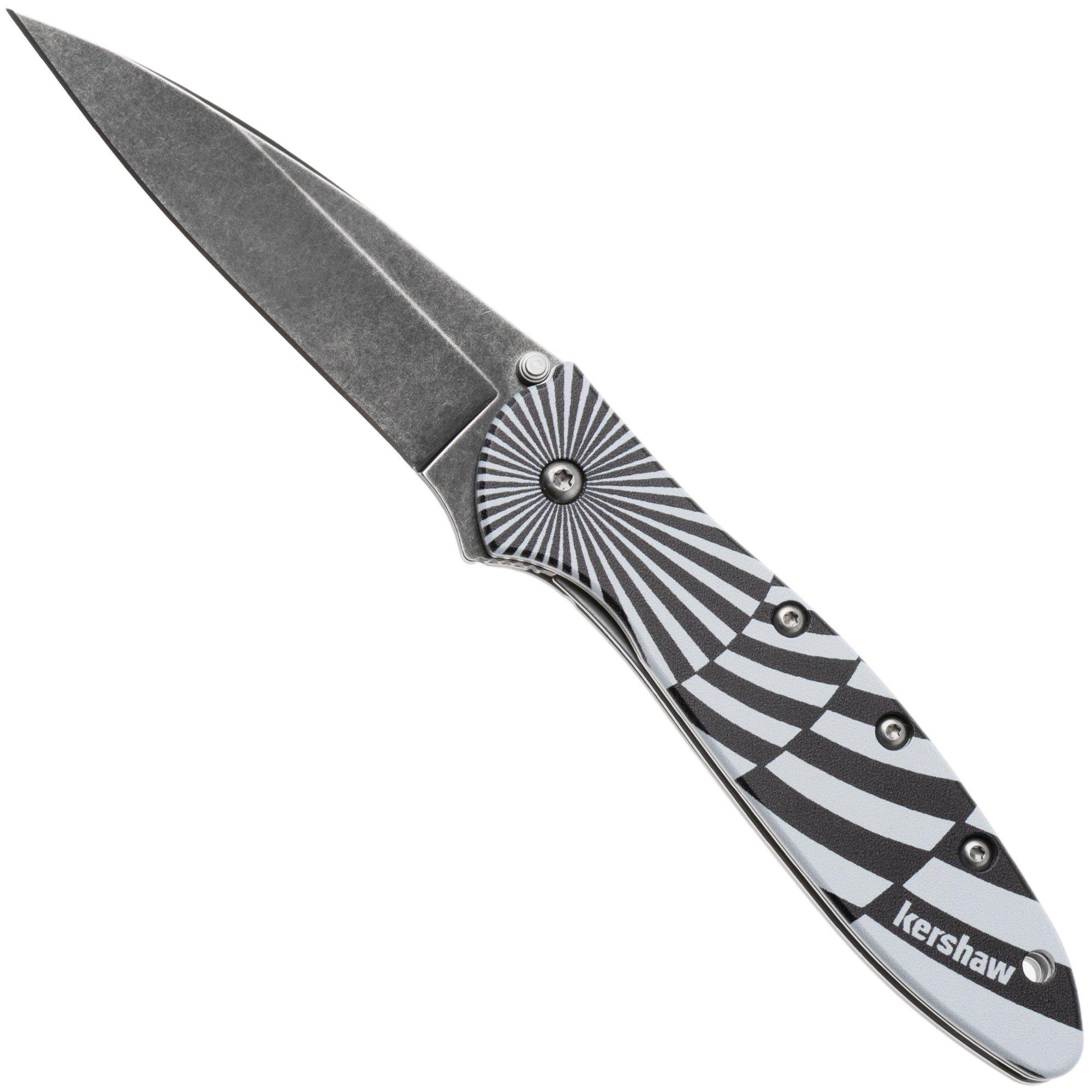 Kershaw Leek Swirl 1660SWIRL, Blackwashed 14C28N, Black/White Aluminum Taschenmesser, Ken Onion Design
