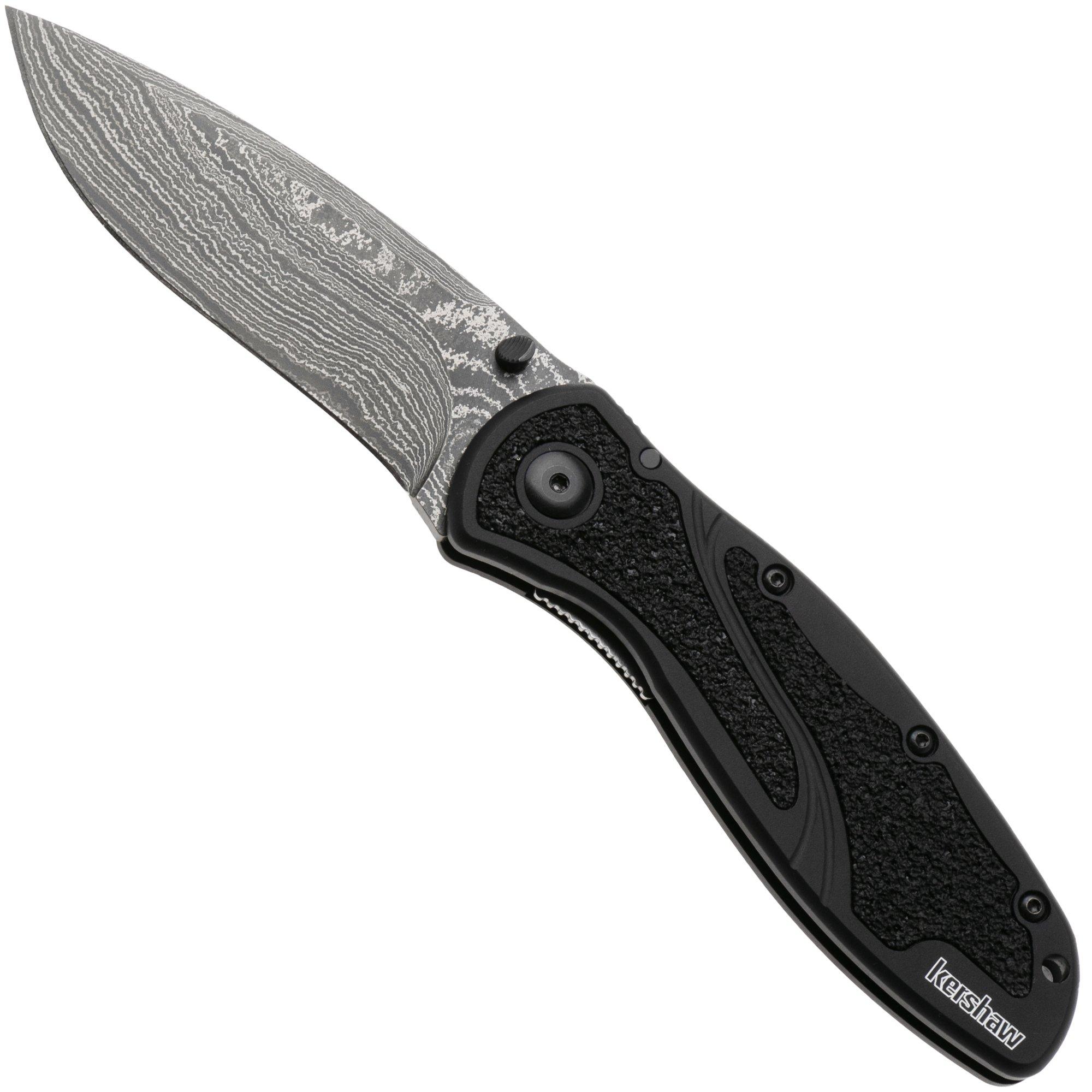 Kershaw Blur 1670BLKDAM, Damascus, Black Aluminum pocket knife, Ken Onion design
