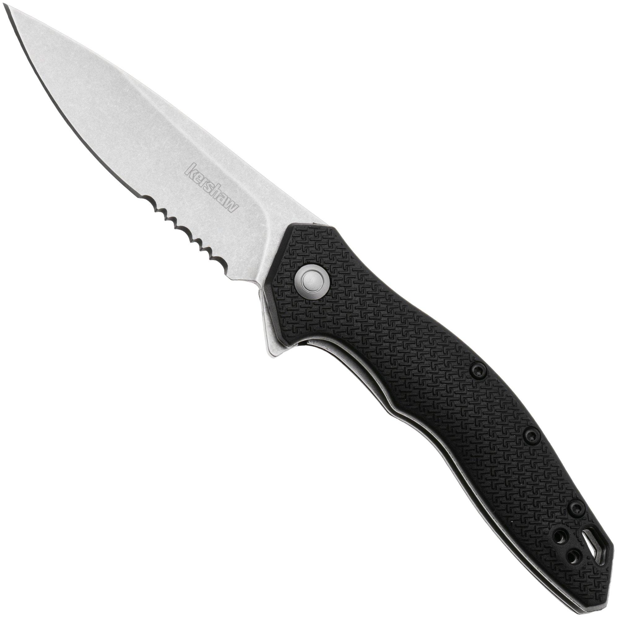 Kershaw Shoreline Serrated 1845ST Stonewashed 8Cr13MoV, Black FRN, pocket knife