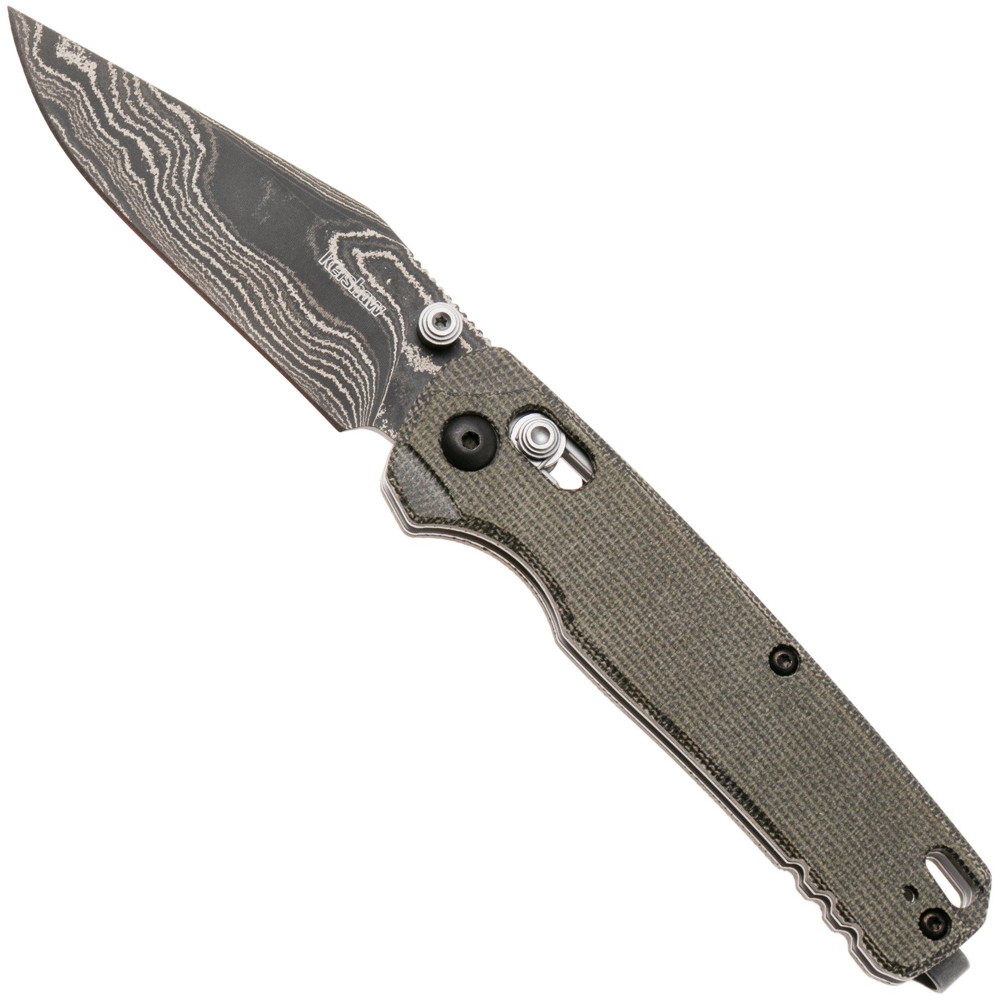 Kershaw Bel Air 6106DAM, Damascus/CPM MagnaCut Core Clip Point, Green Micarta pocket knife
