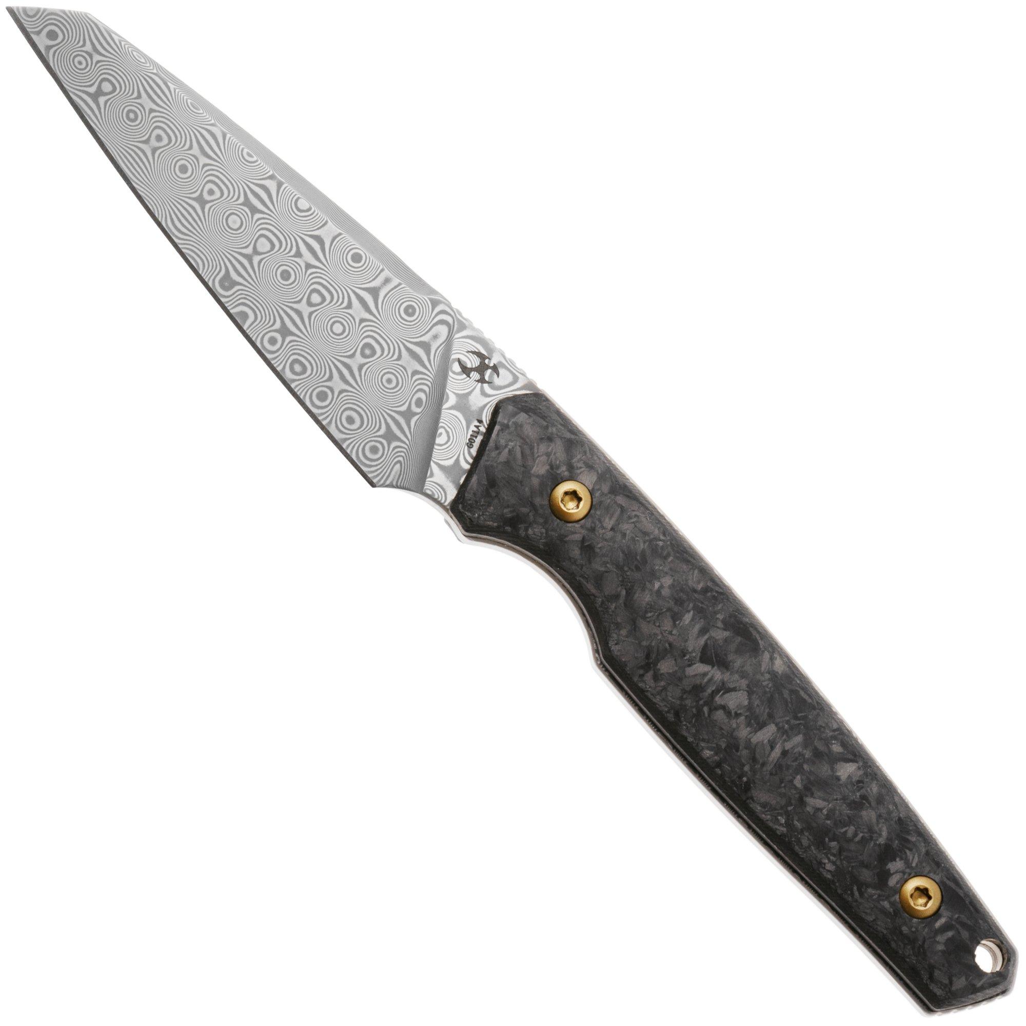 Kansept Parr G011A4 Damascus, Shred Carbon Fiber vaststaand mes, Jonathan Styles design