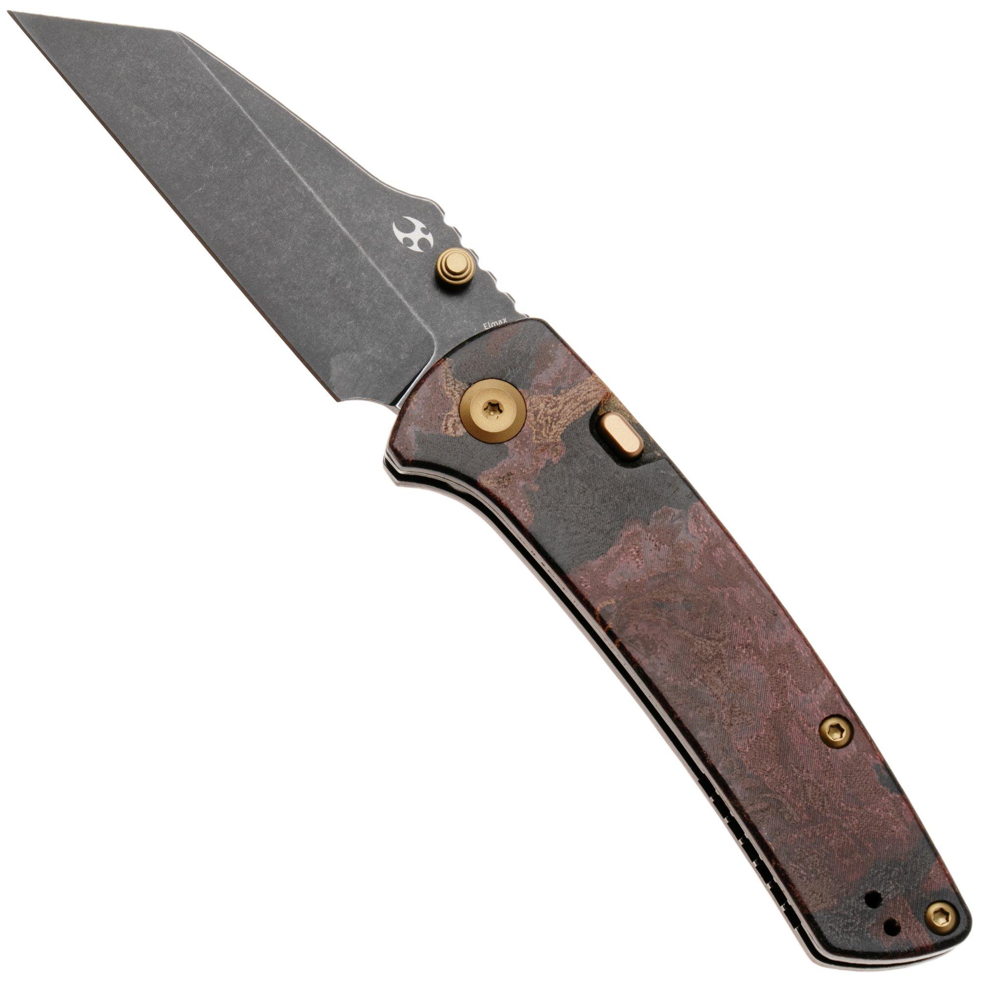 Kansept Main Street K1015H1 Blackwashed Elmax, Red Rag Burl Canvas Micarta, zakmes, Dirk Pinkerton design