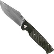 Kansept Shikari K1027A4 Damascus, Titanium Carbon fibre pocket knife, Morgan Koens design