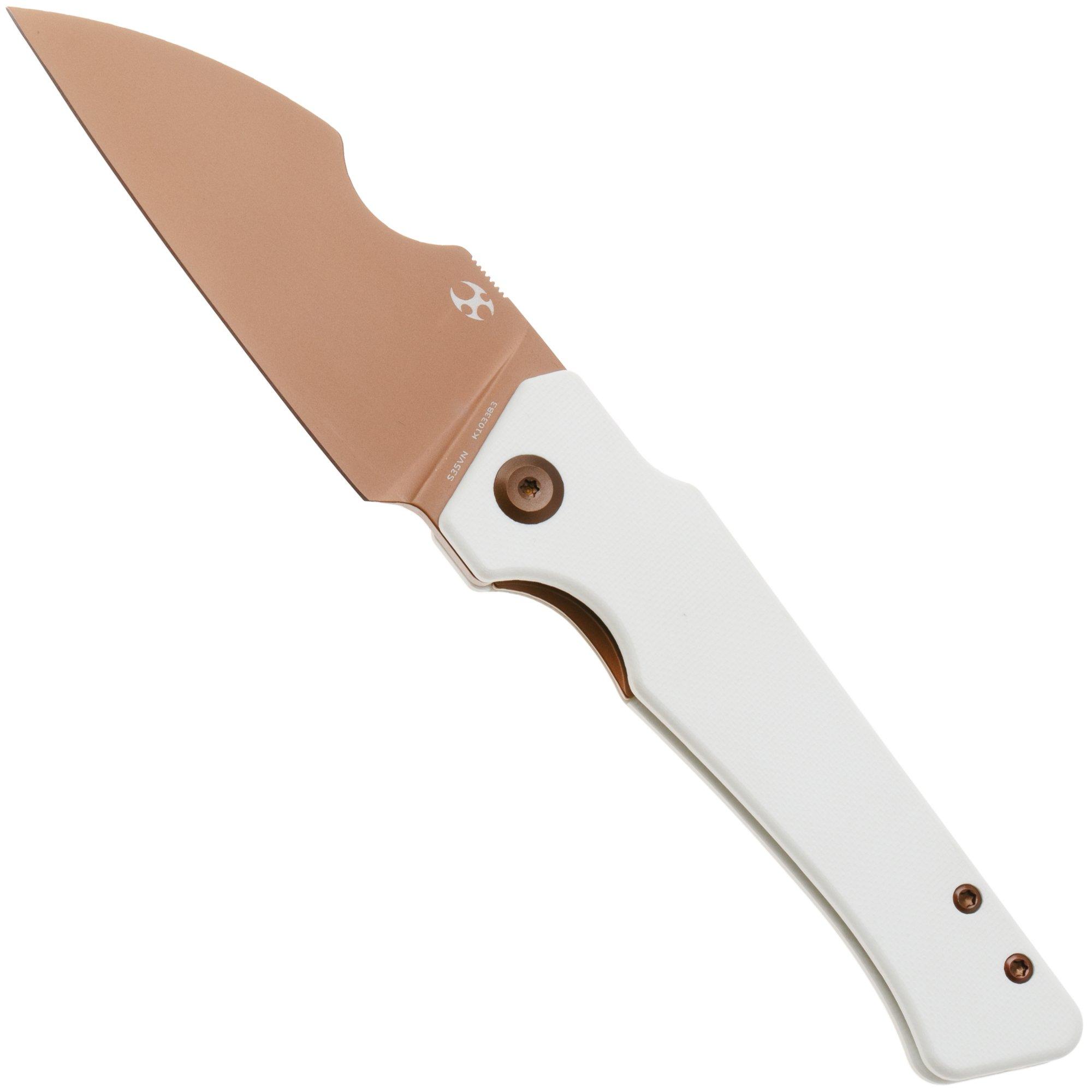 Kansept Egress K1033B3, Rose Gold CPM S35VN, White G10 zakmes, Nick Rogers design