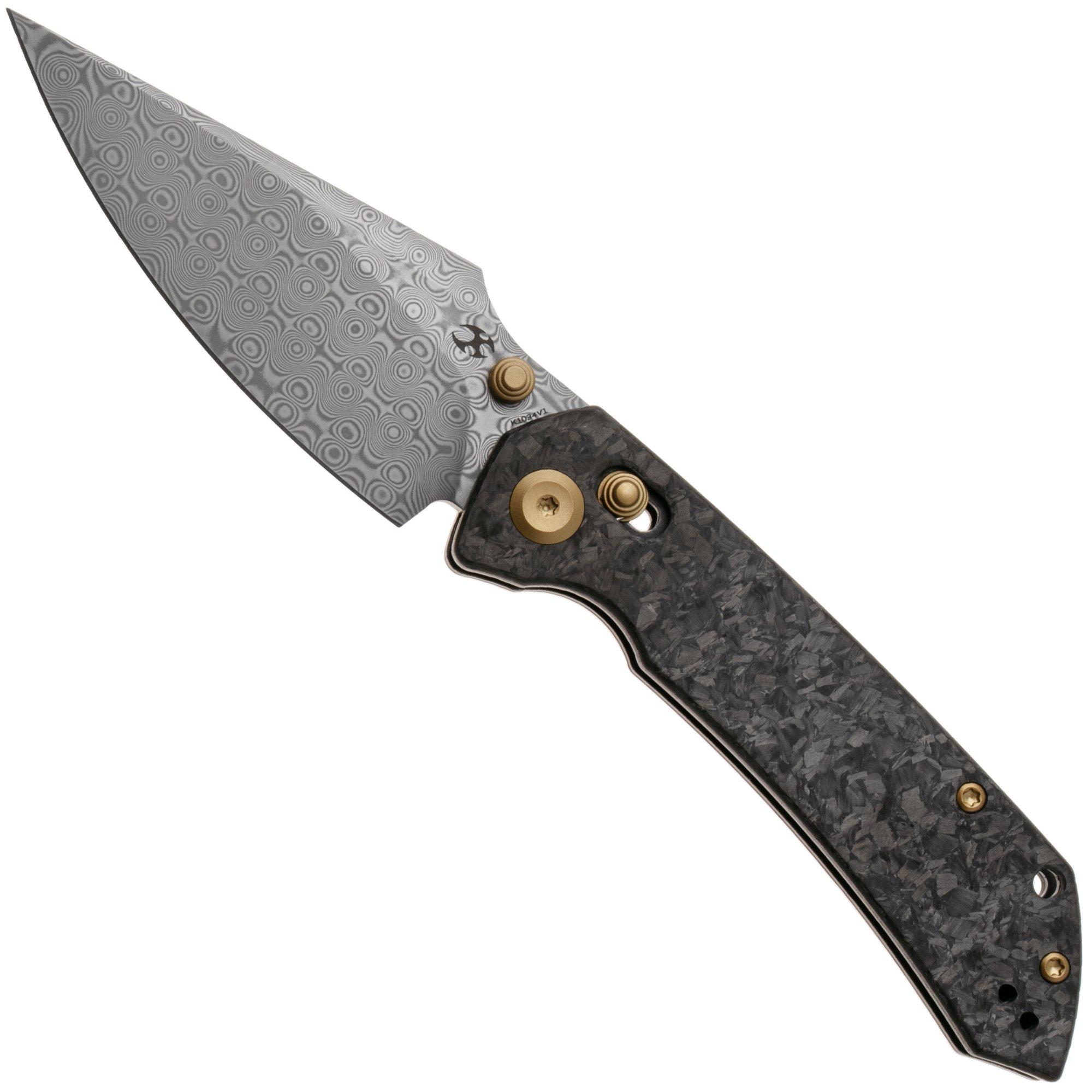 Kansept Fenrir K1034V1 Damascus, Shred Carbon Fiber, zakmes, Greg Schob design