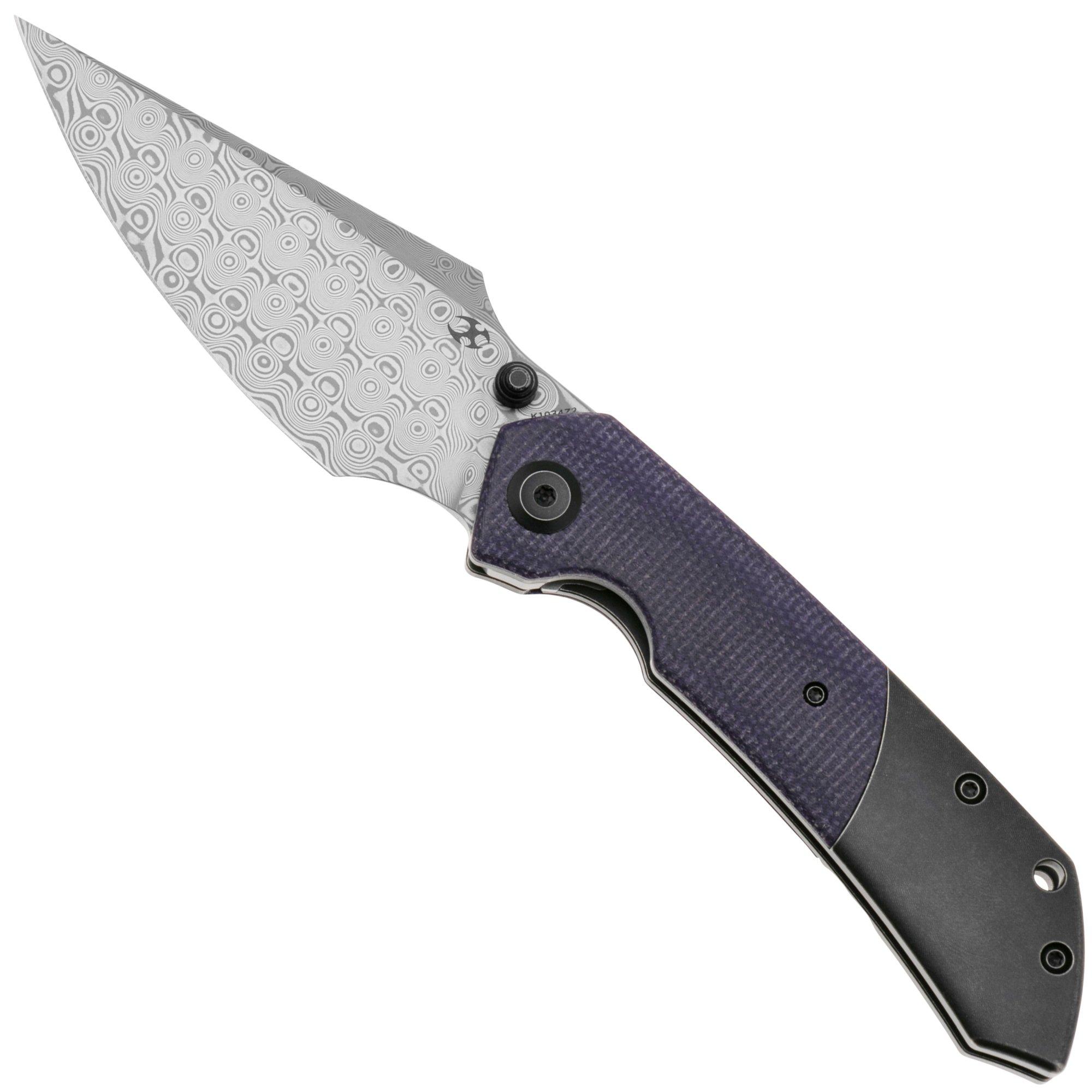 Nóż składany Kansept Fenrir K1034Z2 Damascus, Blackwashed Titanium, Purple Micarta, projekt Greg Schob
