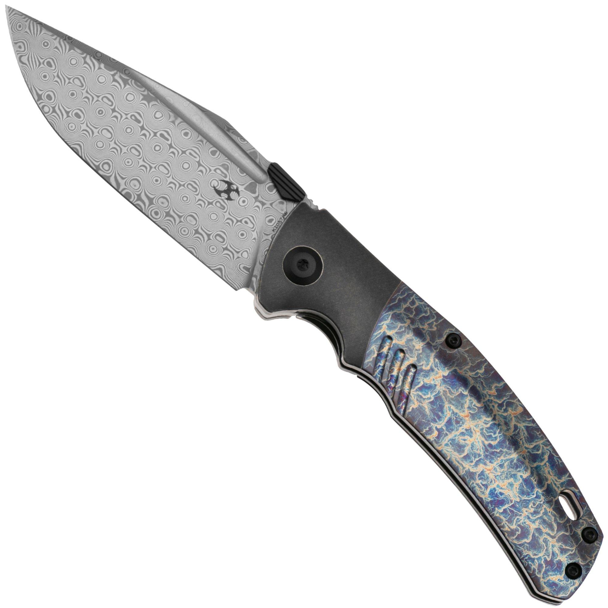 Nóż składany Kansept Hinterland K1057A6 Damascus, Blackwashed Titanium, Lightning Strike Titanium, projekt Morgan Koens