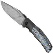 Kansept Hinterland K1057A6 Damascus, Blackwashed Titanium, Lightning Strike Titanium, pocket knife, Morgan Koens design