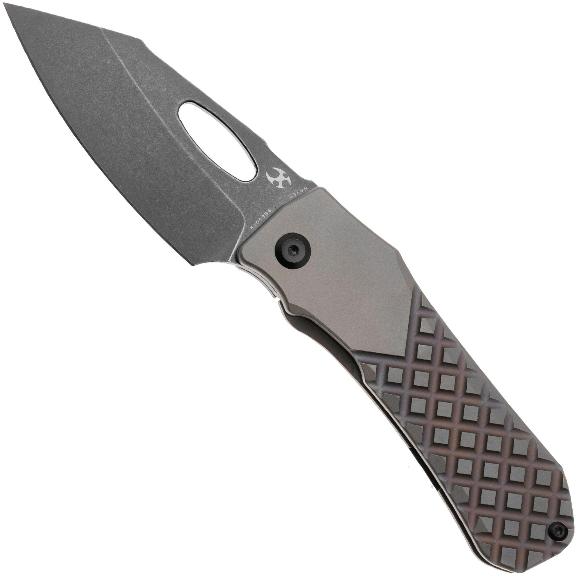 Kansept Loki K1058B4, Blackwashed CPM S35VN, Bronzed Frag Pattern Titanium coltello da tasca, Steven Dunnuck design