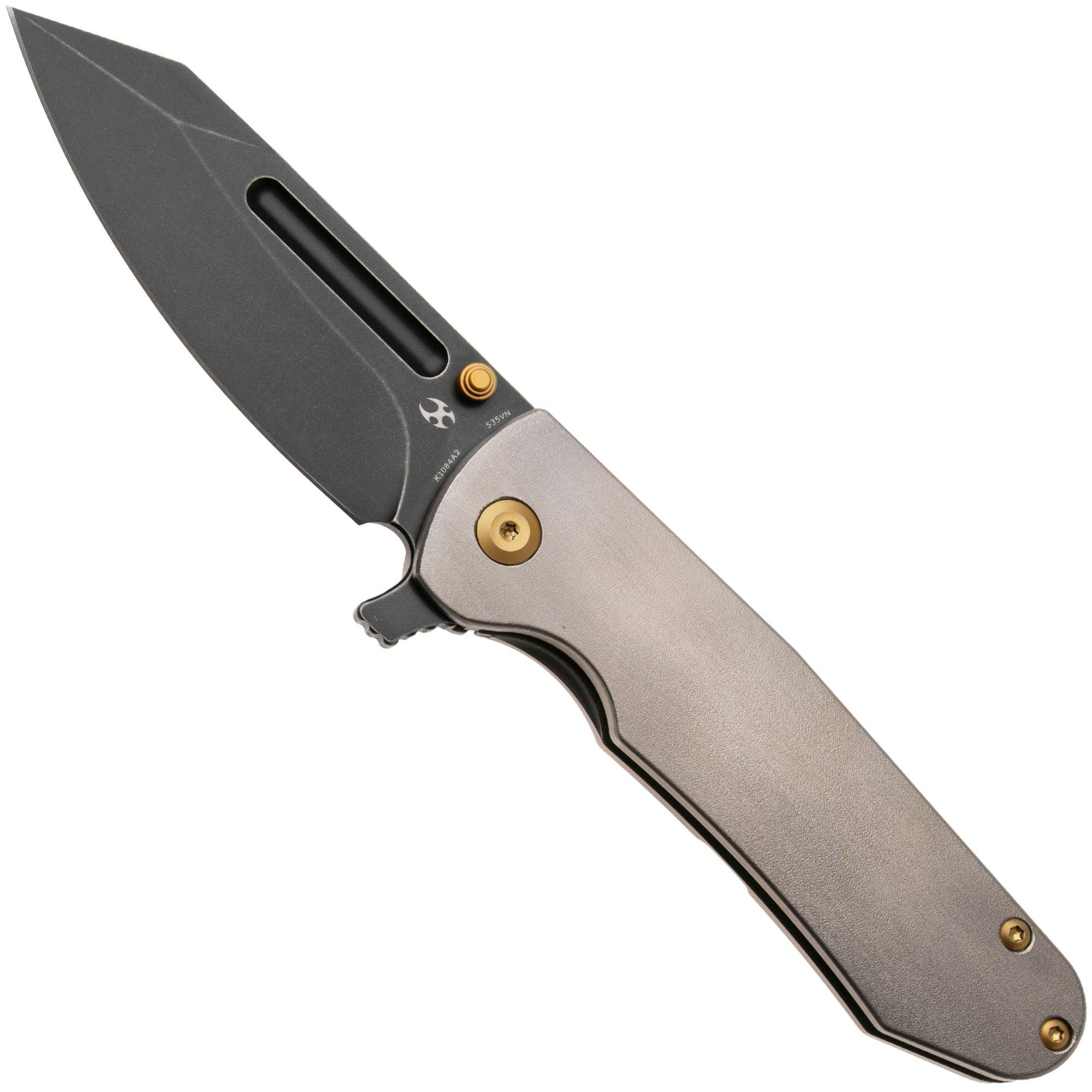 Kansept Superhawk K1084A2, Blackwashed CPM S35VN, Orange Peel Finished Titanium zakmes, Warhawk Knives design
