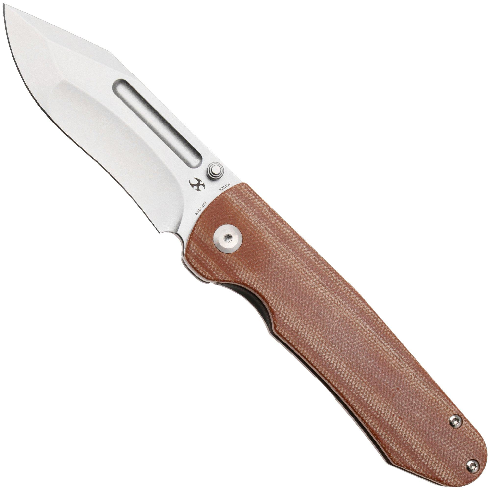 Kansept Superhawk K1084B1, Stonewashed CPM S35VN, Grey Titanium, Brown Micarta zakmes, Warhawk Knives design