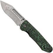 Afbeelding voor Kansept Superhawk K1084B3, Damascus Steel, Grey Titanium, Green Carbon Fiber zakmes, Warhawk Knives design