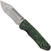 Afbeelding voor Kansept Superhawk K1084B3, Damascus Steel, Grey Titanium, Green Carbon Fiber zakmes, Warhawk Knives design